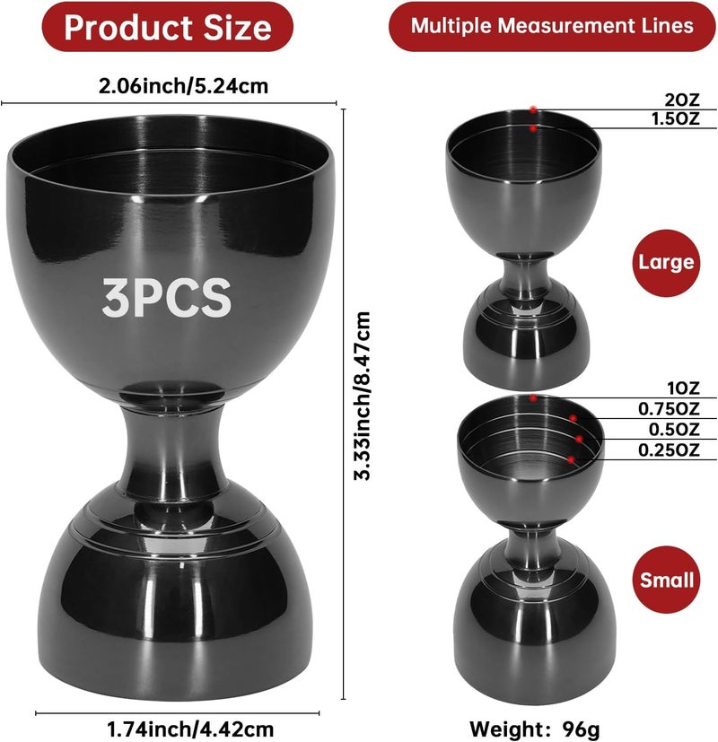eispap 3Pcs Premium Bell Jigger for Bartending, Cocktail Jigger 2 OZ 1 OZ with Measurements Inside, Premium 304 Stainless Steel Shot Measure Double Jigger Bar (Black, 3 Pack) - Image 2
